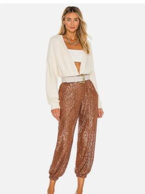 Free People Morelia Joggers Womens S Metallic Bronze Draped Sequins Design